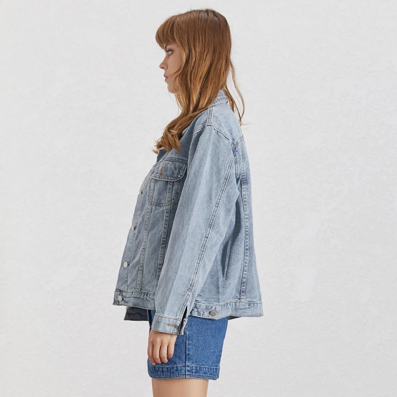 Женская джинсовая куртка TWOTWINSTYLE осенняя однобортная с отложным воротником и