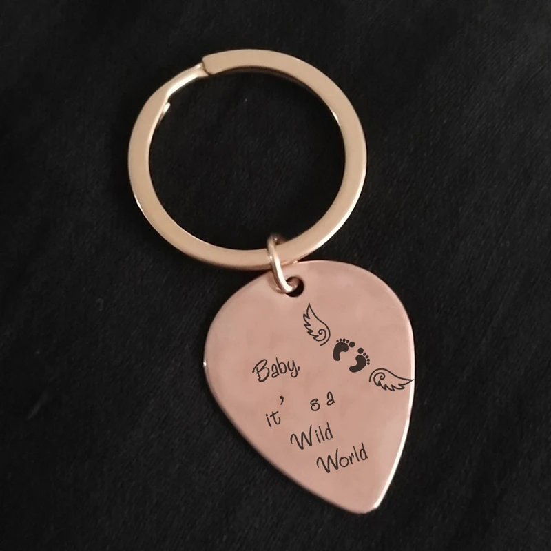 For Baby Loss Memorial Gift Guitar Pick Stainless Steel Keychain Hand Stamped It's A Wild World Fashion Jewelry Tag | Украшения и