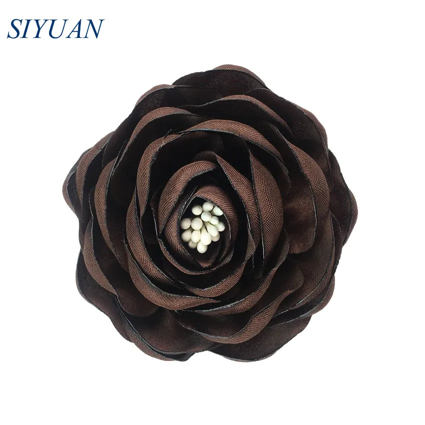 4-brown 5 шт./партия, 2,4 ''сгоревший атласный цветок Camelia с Stamen девушка цветок шпилька свадебное платье Декор DIY бутик TH284 - Цвет: 4-brown