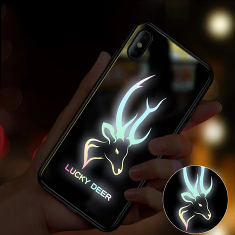 EKIND Spirit Олень чехол из закаленного стекла для телефона для iPhone X XS XSMAX светодиодный логотип Вспышка стеклянный чехол для iPhone защитный чехол для телефона