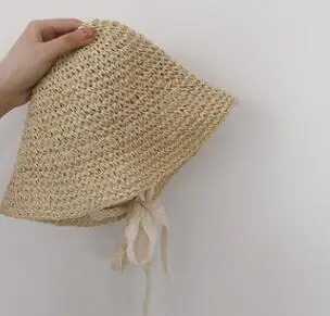 beige MILANCEL/; детские соломенные шляпы; однотонные летние шапки для девочек; цвет бежевый и коричневый; детская Солнцезащитная шляпа для девочек; детская Панама - Цвет: beige