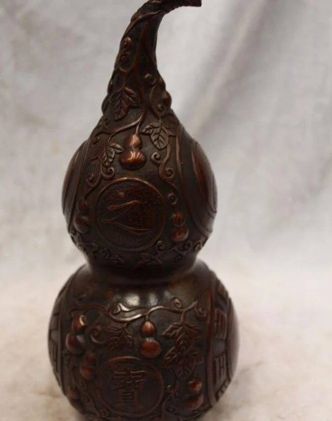 10&quotTibet Buddhism Purple Bronze carved eximous Lucky the Eight Diagrams gourd | Дом и сад