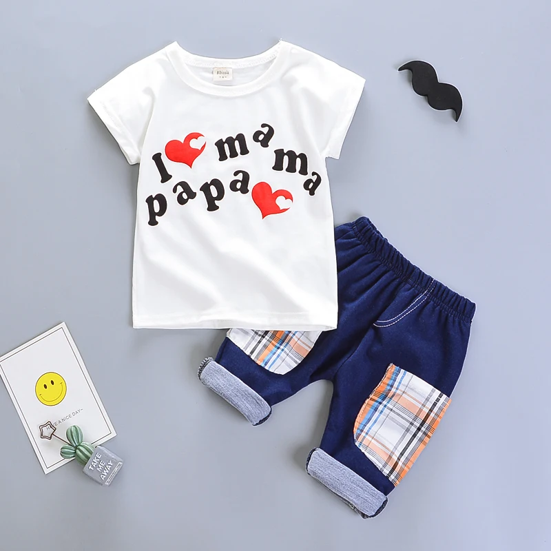 BibiCola baby boys summer clothing set cotton spring letter t-shirt+pants for infant children fashion 2pcs outfits bebe suits |