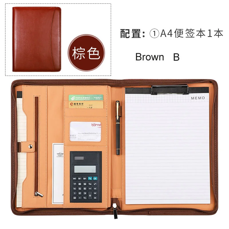 Brown B A4 папка для файлов бизнес Padfolio презентационная папка портфель документов сумка менеджера для документов A4 с молнией офисные принадлежности - Цвет: Brown B