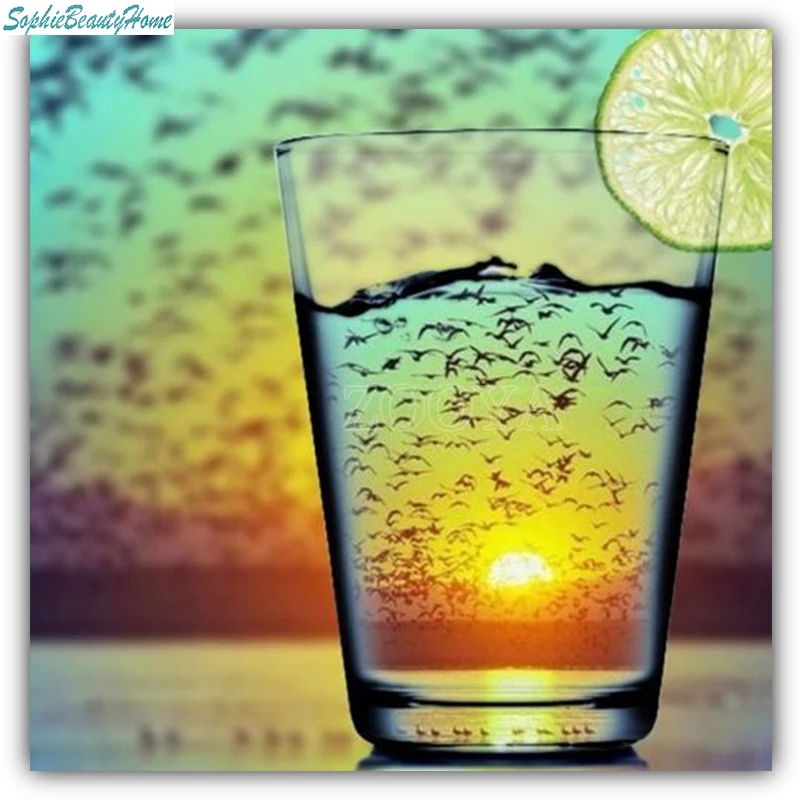 

Sophie Beauty Home5D DIY Diamond Painting Cup Sunset Landscape Cross Stitch Diamond Embroidery Pattern Mosaic Decoration