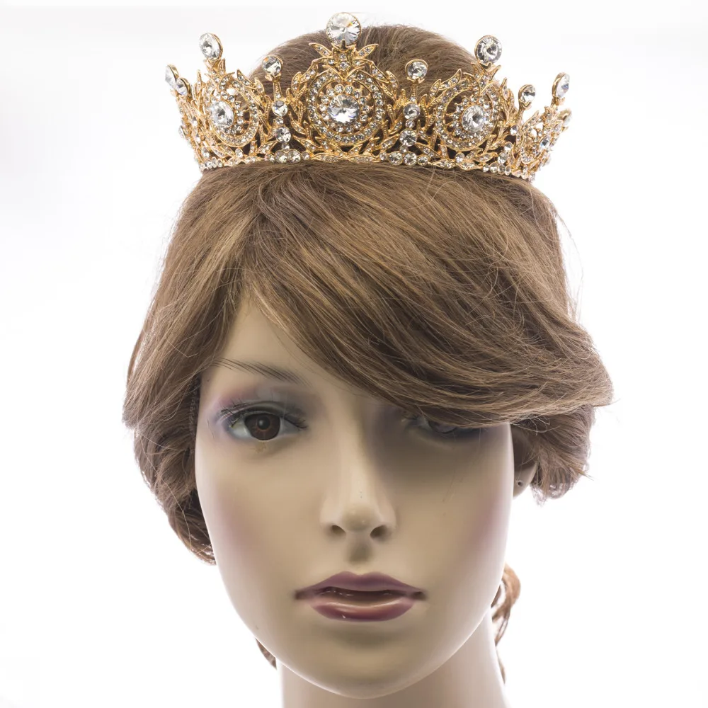 Высококачественная Золотая круглая тиара Корона диадема с австрийскими