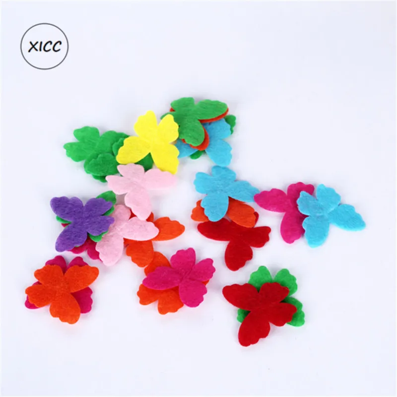 1-23 XICC 100PCS Colorful Nonwoven Round Flower Wool Felt Fabric Hair rope DIY Handmade Accessory Sticker Applique Patches Felt Pad - Цвет: 1-23