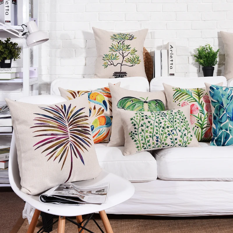 18 &quotКвадрат тропических растений хлопок белье Чехлы Диван Декоративные подушки