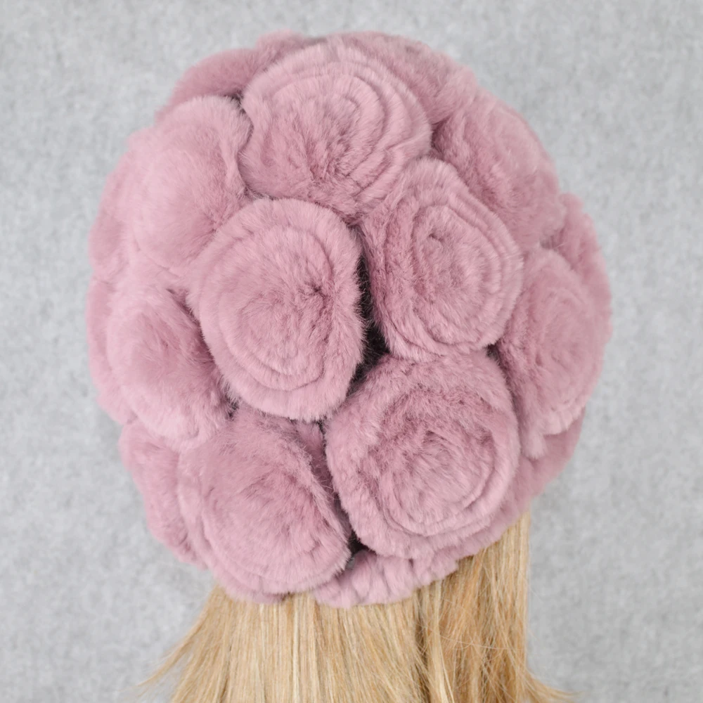 Лидер продаж зимняя женская Knitted100 % натуральный настоящий мех кролика шапки