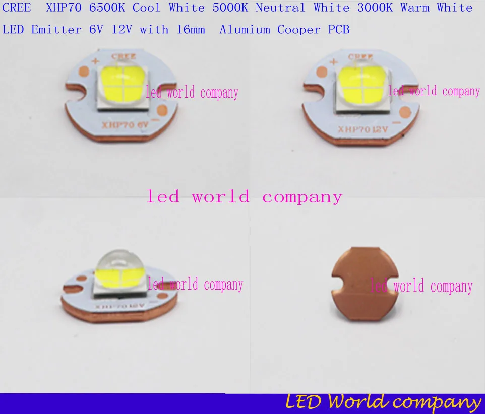 CREE XHP70 6 V или 12 V 6500 K холодный белый, 5000 K нейтральный белый, 3000 K теплый белый высокомощный светодиодный с 16 мм алюминиевой Cooper PCB