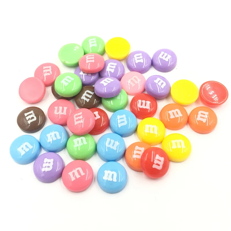 

50Pcs Acrylic Flat Back Cameo Cabochon Decoration Fashion Jewelry DIY Findings Mixed Colourful Round M Word Candy 14x5mm