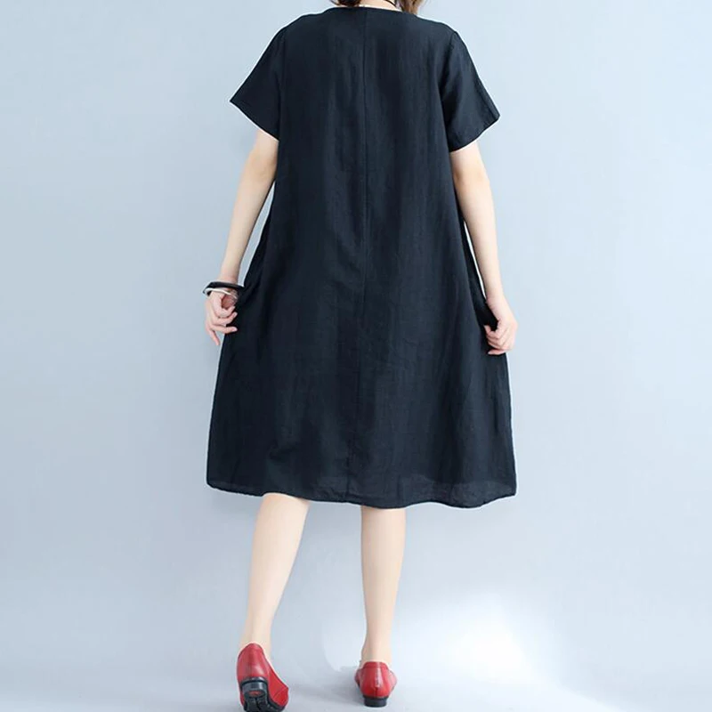 L-3XL Plus Size Women Clothing 2018 Summer Fashion Casual Loose Black T-Shirt Dresses large Vestidos Mujer | Женская одежда