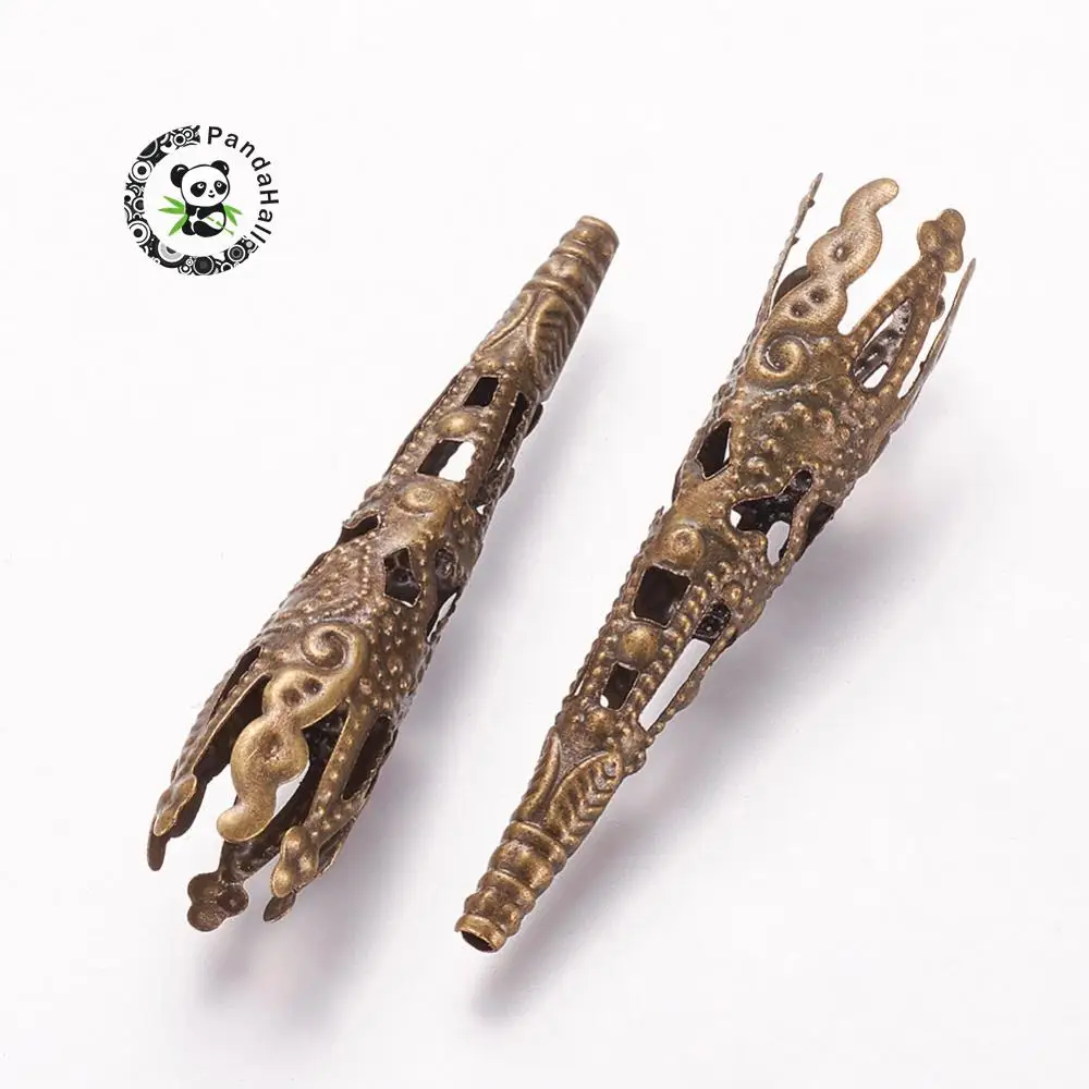 

Iron Bead Cones, Lead Free & Nickel Free, Antique Bronze Color, about 41mm long, 8mm wide, hole: 1mm