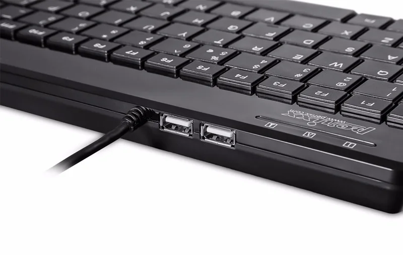 Perixx PERIBOARD-409 Mini USB Проводная клавиатура(USB интерфейс с 2 концентраторами) кнопки отключения звука для офиса и бизнеса