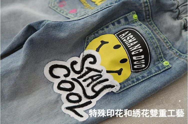 Джинсы для девочек длинные брюки школьниц милые из денима с граффити весенние