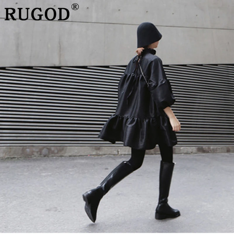 RUGOD готическое модное женское платье мини тонкий рукав фонарик свободного