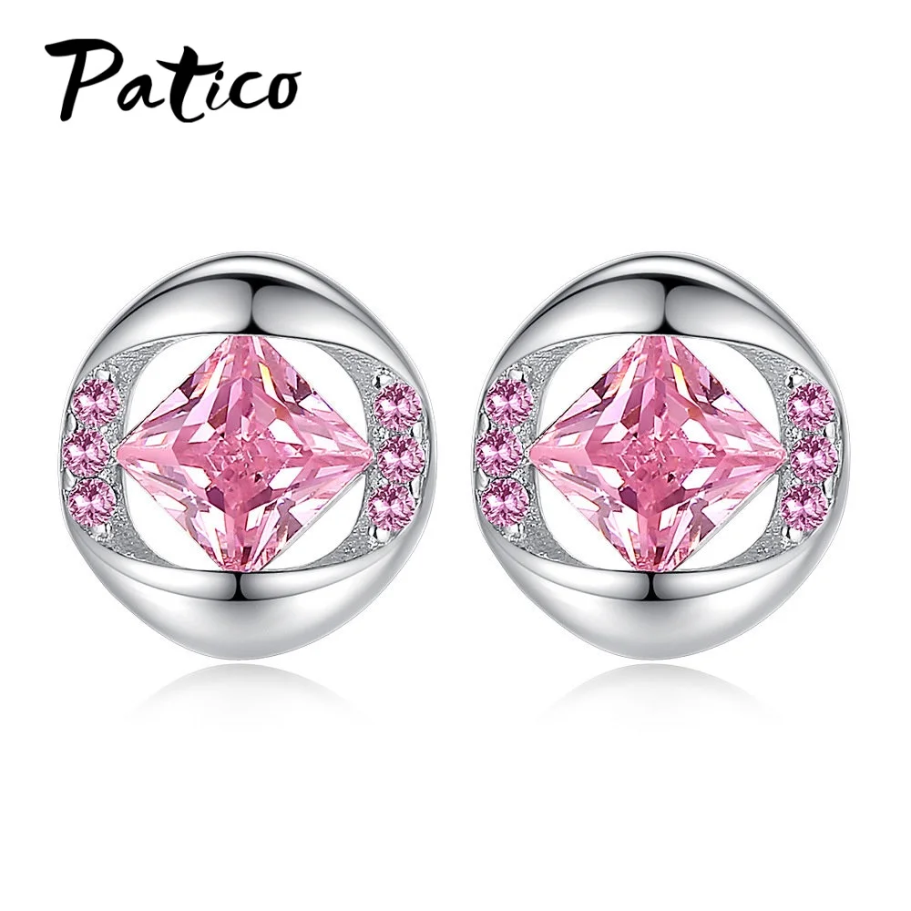 

Новые модные выразительные серьги-гвоздики из стерлингового серебра 925 пробы белого и розового цвета для женщин, кубический цирконий, пирси...