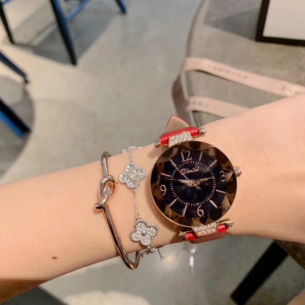 Часы женские кварцевые с ремешком из натуральной кожи водонепроницаемые