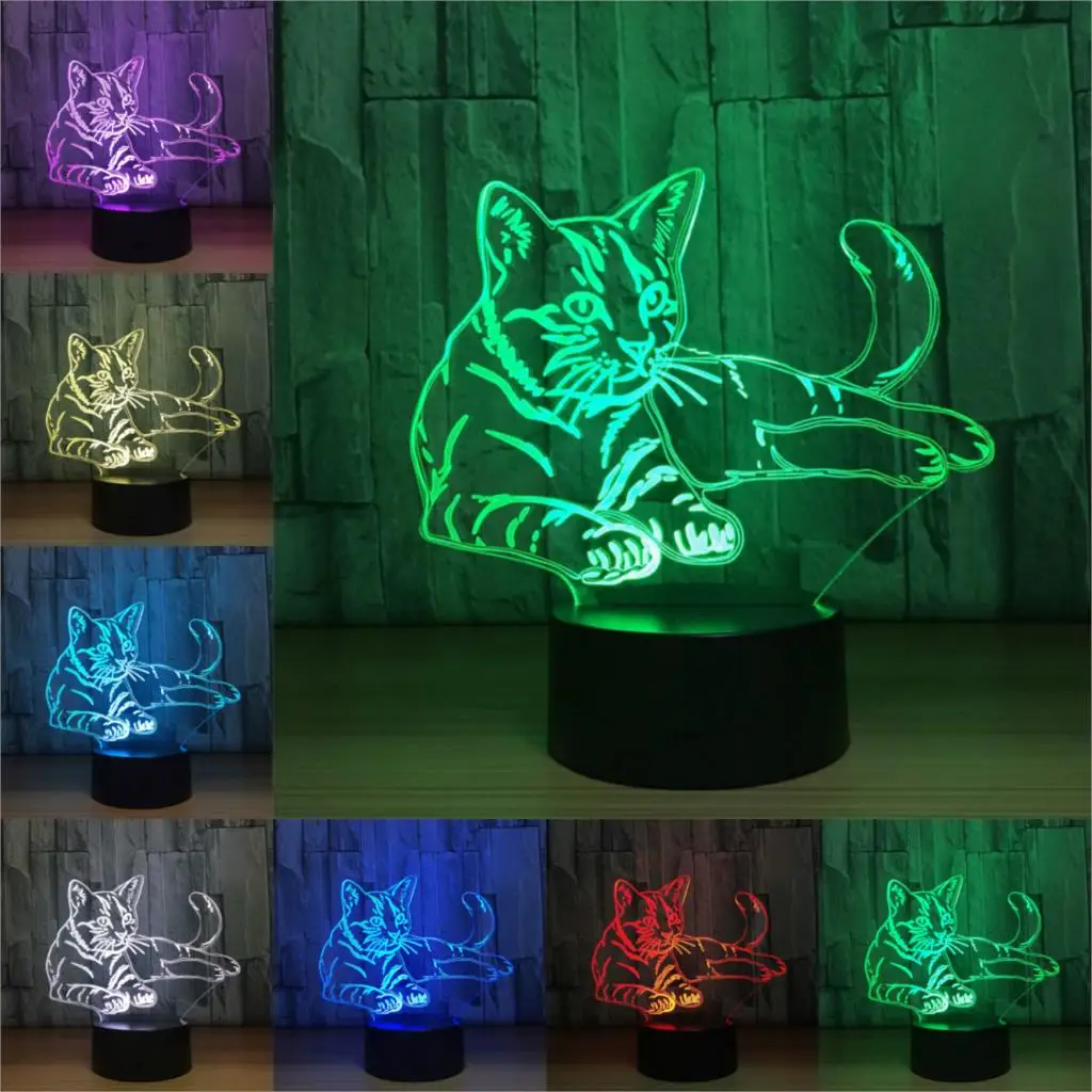 CAT 11 Милый кавайный котик 3D лампа животное Ночной светильник светодиодный USB гаджеты для настроения многоцветный светильник Настольная лампа для детей Детский подарок - Испускаемый цвет: CAT 11