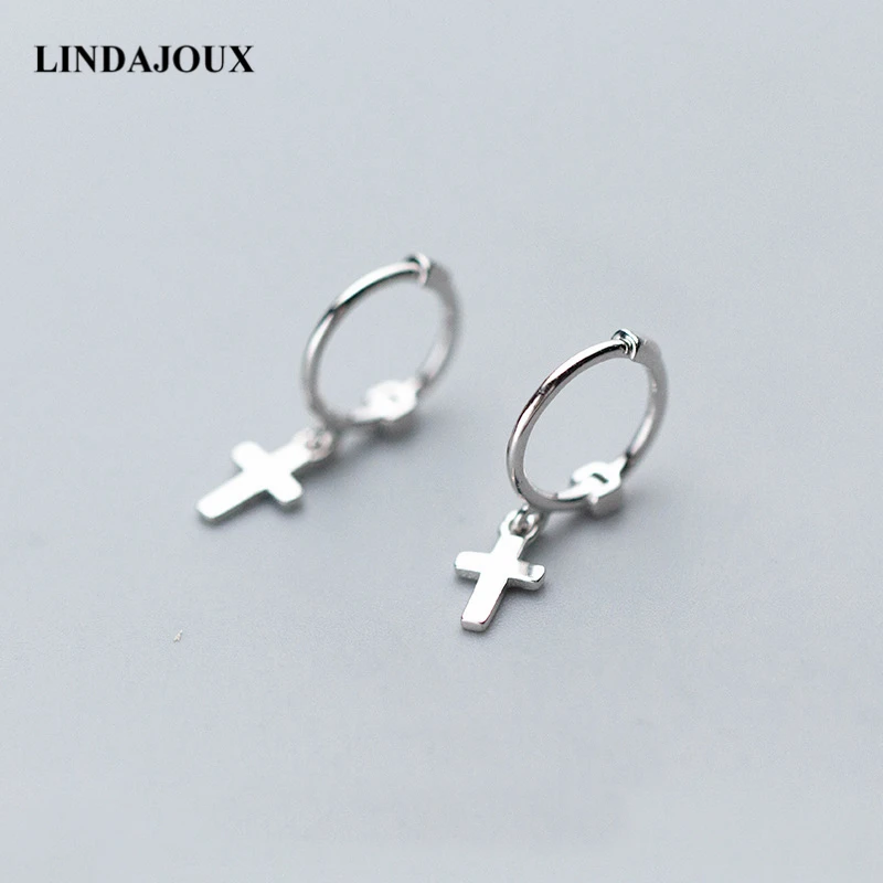 LINDAJOUX настоящее 925 пробы серебряный крест очаровательные серьги гвоздики для