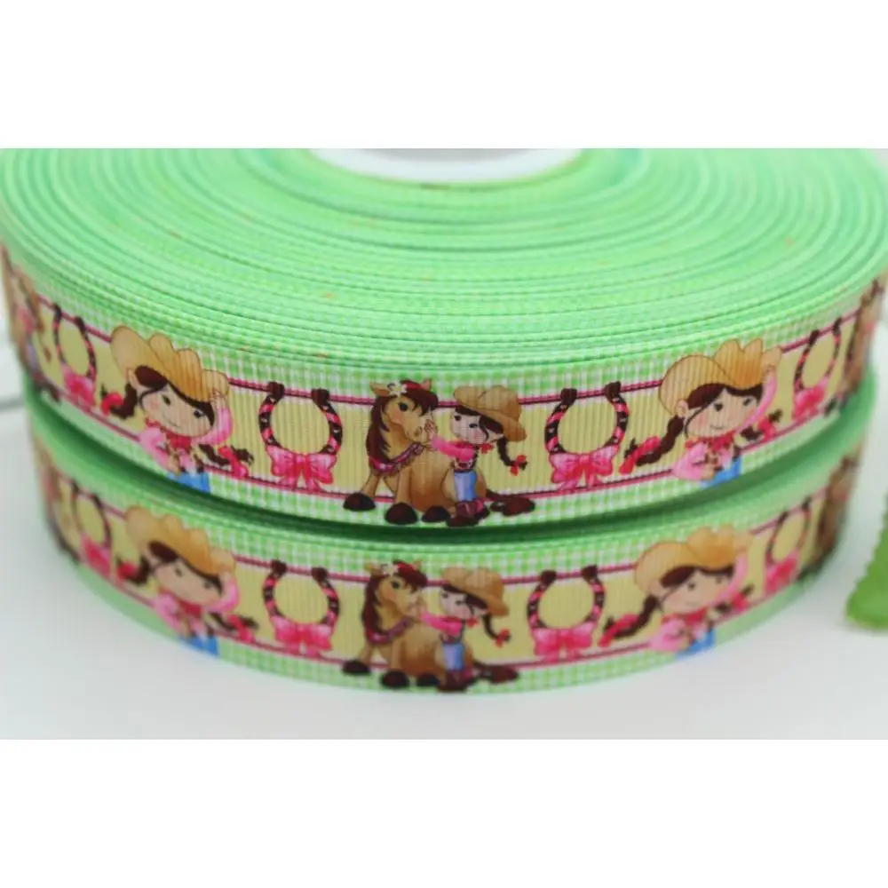 7/8 &quot22 мм Мультфильм Корова Девушки Зеленый Печатных Grosgrain Ленты Луки Diy
