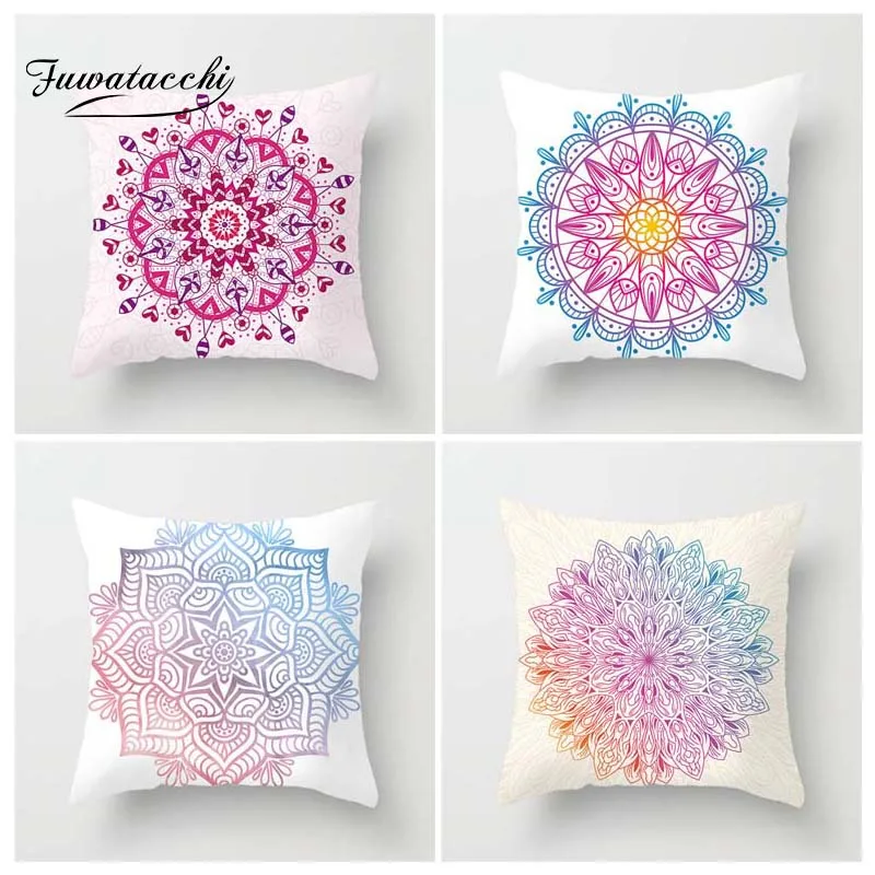 Разноцветная наволочка Fuwatacchi с принтом мандалы цветная цветочным розовая синяя