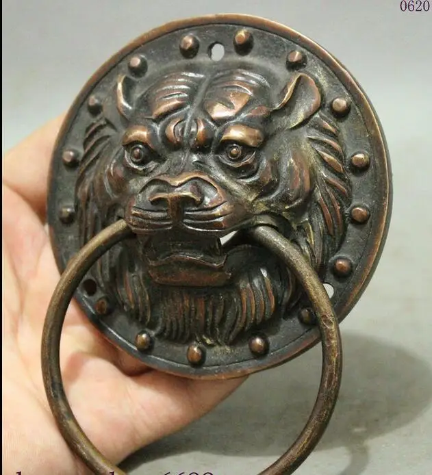 Китайская Храмовая бронзовая фигурка медный лев фу ФОО собака статуя дверной