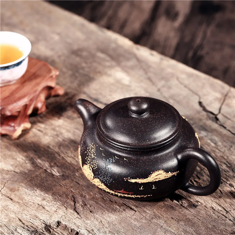 200cc Authentic Yixing Teapot Master Handmade Chinese Health Purple Clay Fang Gu Pot Landscape Antique Tea Set Zisha | Дом и сад