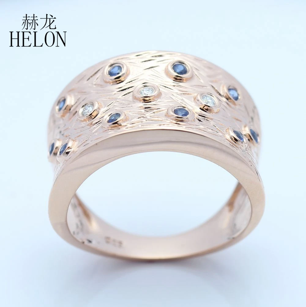 HELON Solid 10 K розовое золото SI/H полный разрез 0.3CT натуральные бриллианты сапфиры обручальное мужское кольцо старинные антикварные ювелирные изделия