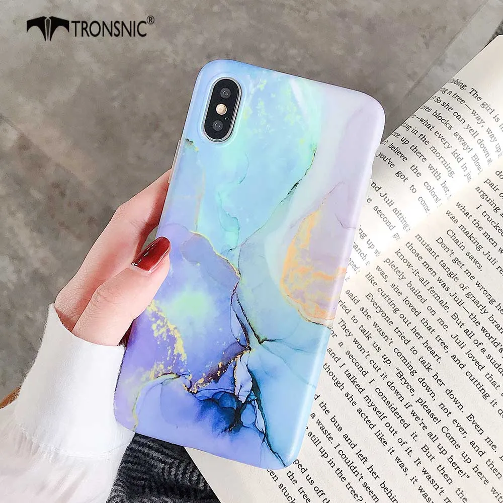 Синий TRONSNIC мраморный чехол для телефона для iPhone X XS MAX XR гранитный синий матовый мягкий чехол для iPhone 6S 6 7 8 Plus роскошный модный чехол - Цвет: Синий