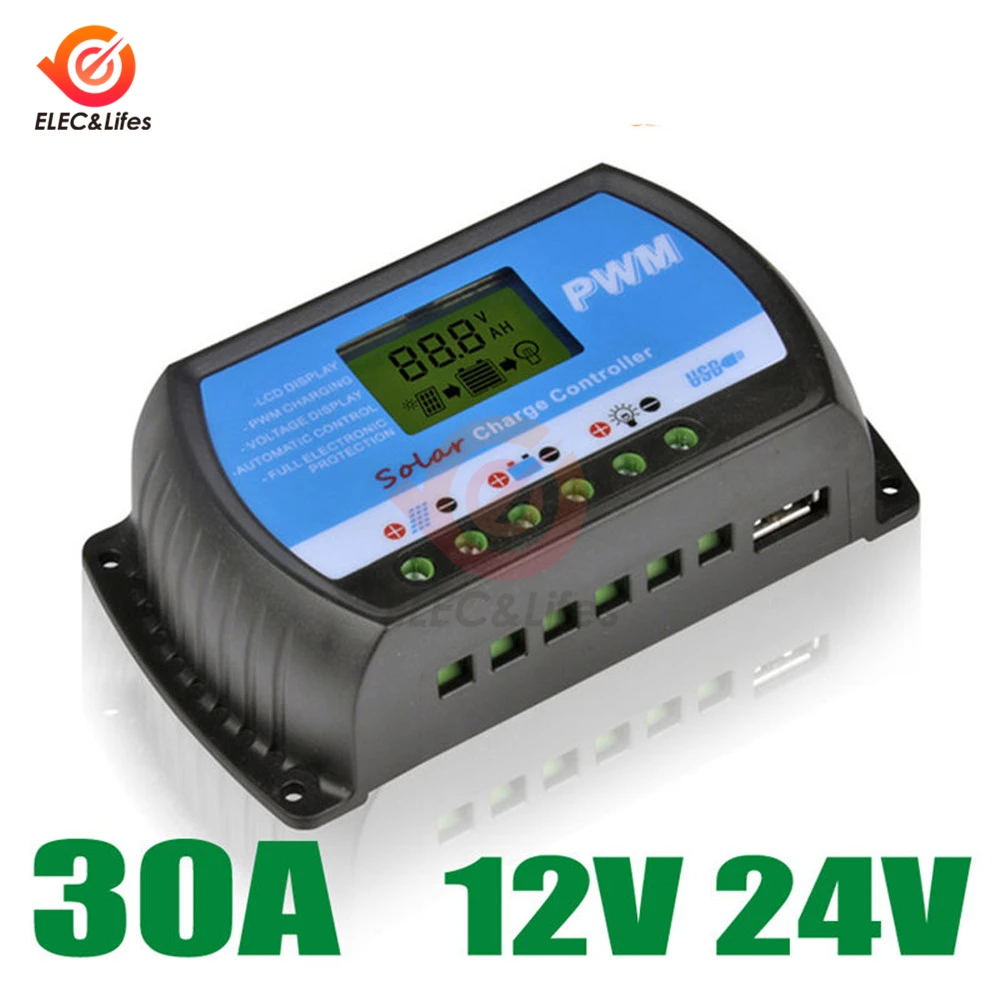 ЖК цифровой автоматический контроллер заряда батареи солнечной панели 12 В 24 30 А 20