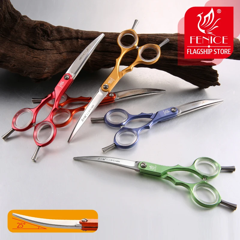Fenice Professional Pets Grooming Scissors 6.0 inch Aluminum Handle Dog/Cat Hair Cutting Curved Shear