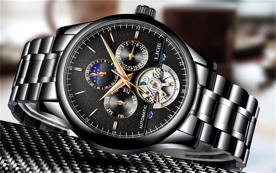 LIGE Брендовые мужские часы автоматические механические часы Tourbillon спортивные часы кожаные повседневные деловые часы в ретро-стиле Relojes Hombre