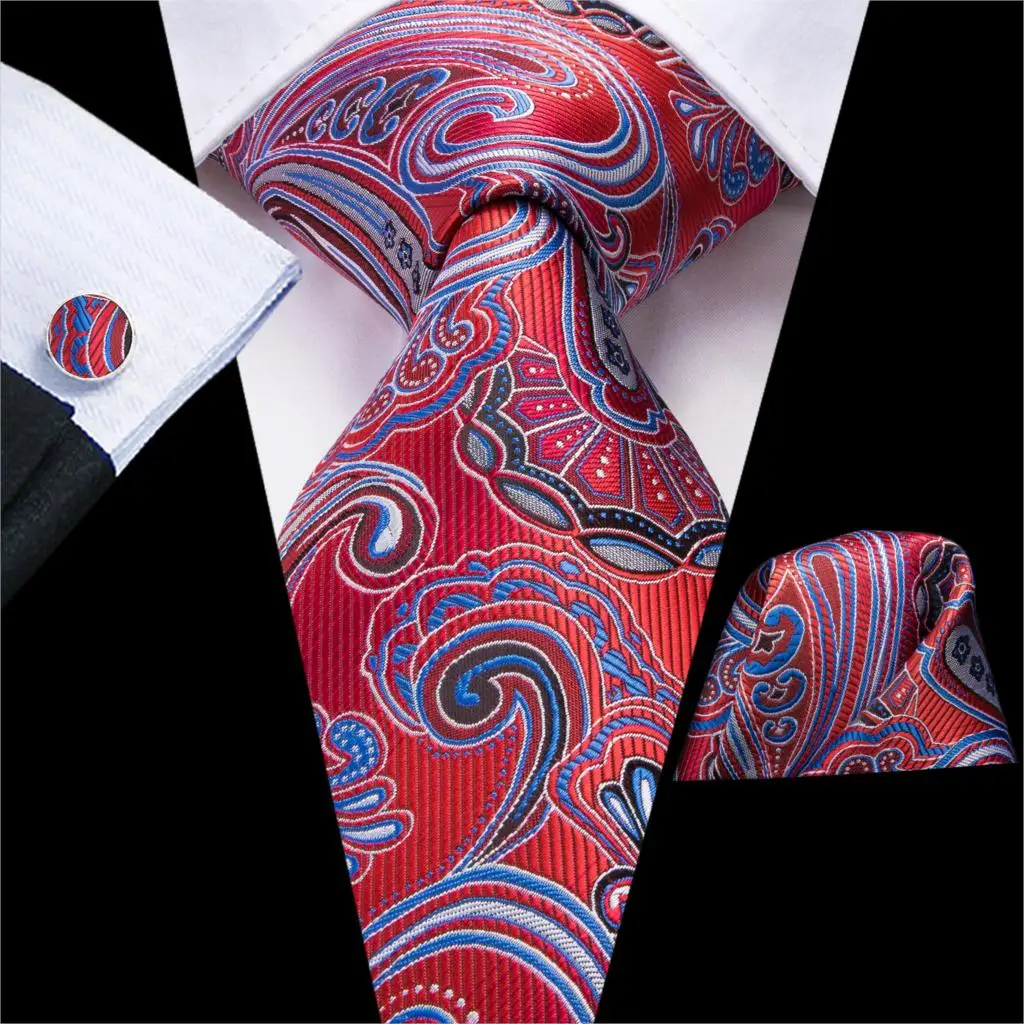 Hi Tie Мужские галстуки Красный Шелковый шейный галстук Пейсли Свадебный цветочный