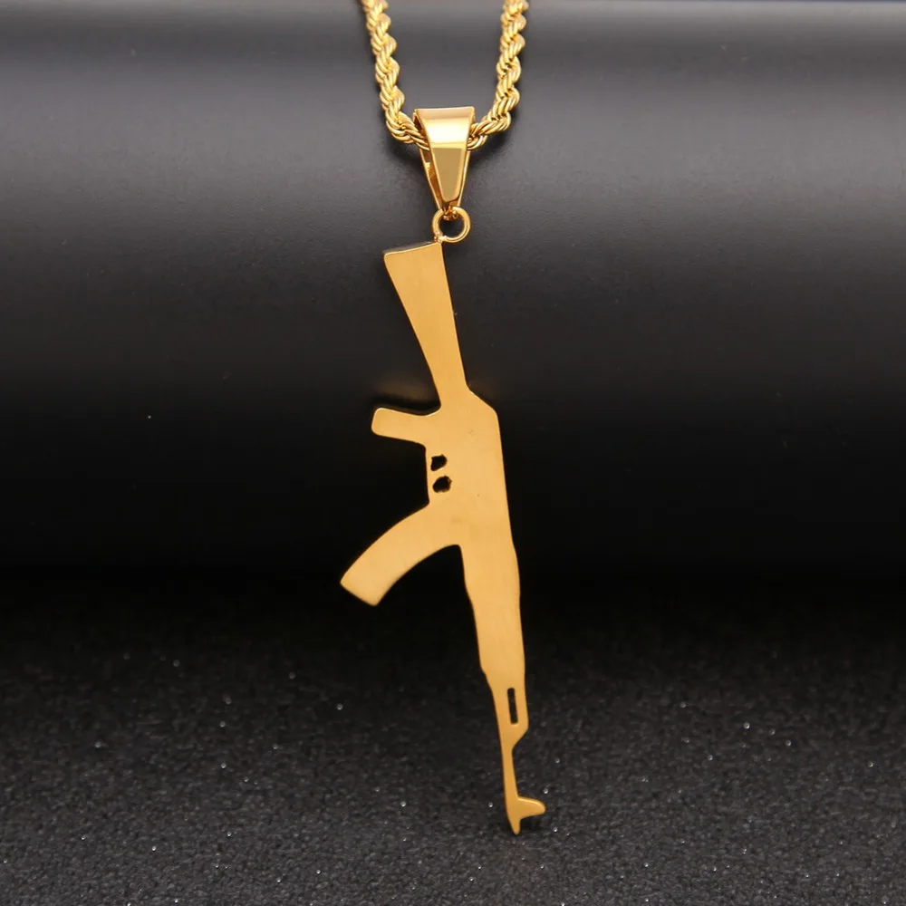 Ожерелье с кулоном в виде пистолета из нержавеющей стали золотого цвета 3 мм 24