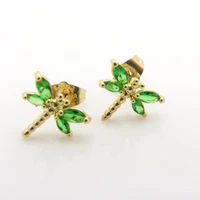 dragonfly design green yellow gold filled childrens stud earrings christmas gift