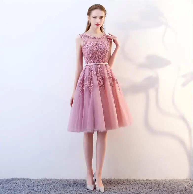 pink Красивое вечернее платье, короткое, расшитое бисером и жемчугом,, платье для выпускного вечера, элегантное вечернее платье, сказочное платье на день рождения, платье для душа, vestido de noiva - Цвет: pink