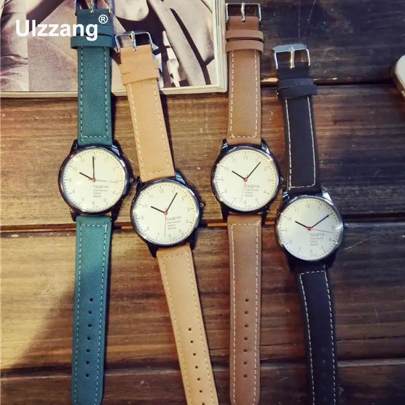 2018 повседневные винтажные простые кожаные джинсы Спортивные кварцевые наручные