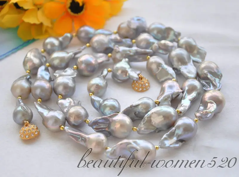 

Z5030 32mm gray BAROQUE KESHI REBORN PEARL NECKLACE 34inch