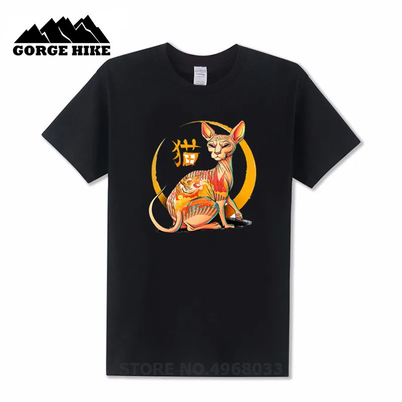 Personalized Yakuza Cat kitten kitty animals Japanese Kanji Cute T-shirt Funny Meow T shiet Original Design tshirt | Мужская одежда