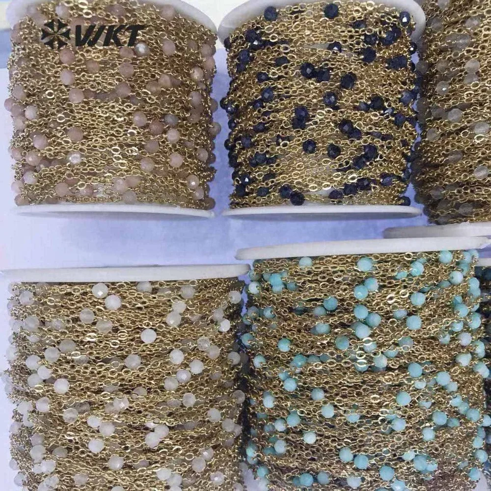 WT-RBC0100 Молитвенные Четки цепи по оптовой цене драгоценные камни бусины цепи граненые хрустальные бусины 3 мм Золотая цепь с электролитическим покрытием
