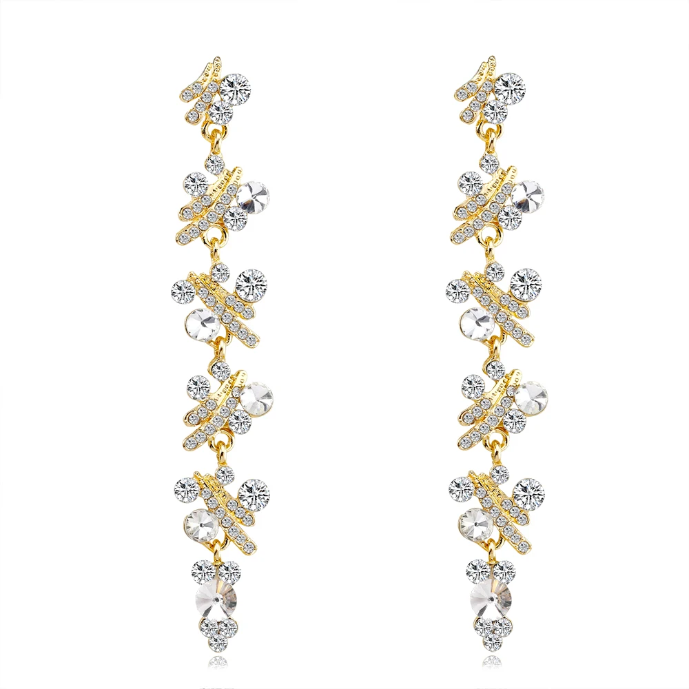 Новая мода Silver/Gold горный хрусталь длинные серьги романтический цветок Форма для