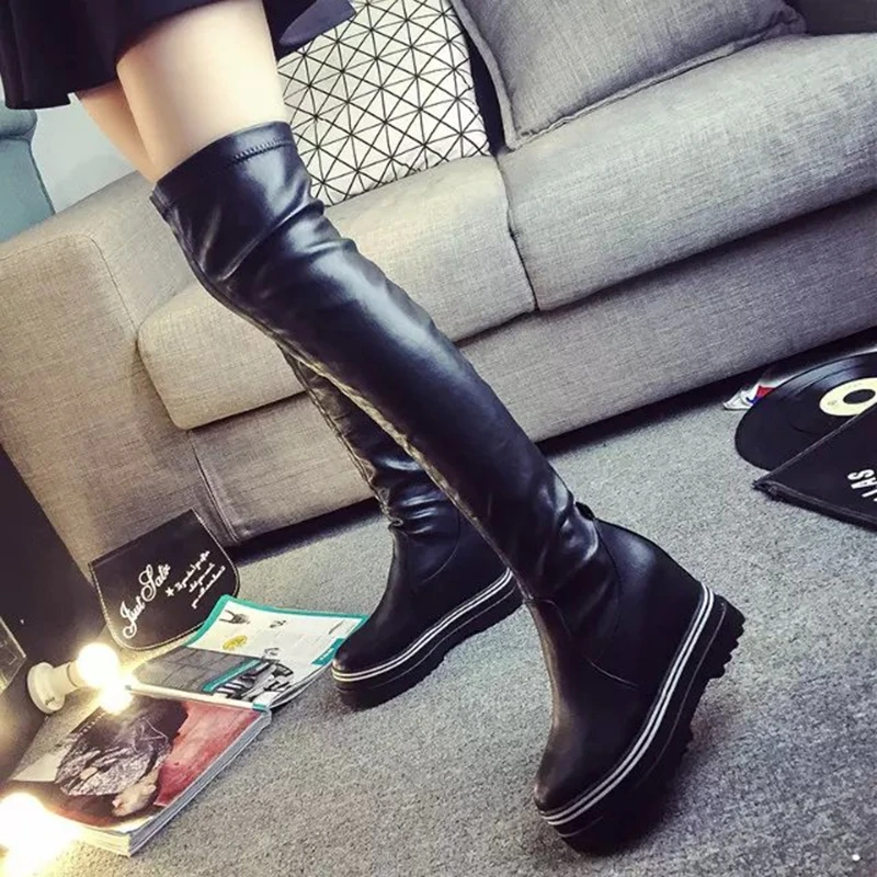 Sougen Снег Сапоги Над Коленом Высокие Каблуки Зима Женщины 2016 Замши Женщина