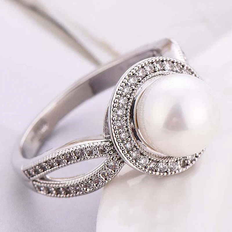Ring L156 Элегантные кольца с белым жемчугом для женщин, серебряное кольцо с крученым кристаллом, роскошные ювелирные изделия, свадебные аксессуары, обручальные кольца L3D108 - Цвет основного камня: Ring L156