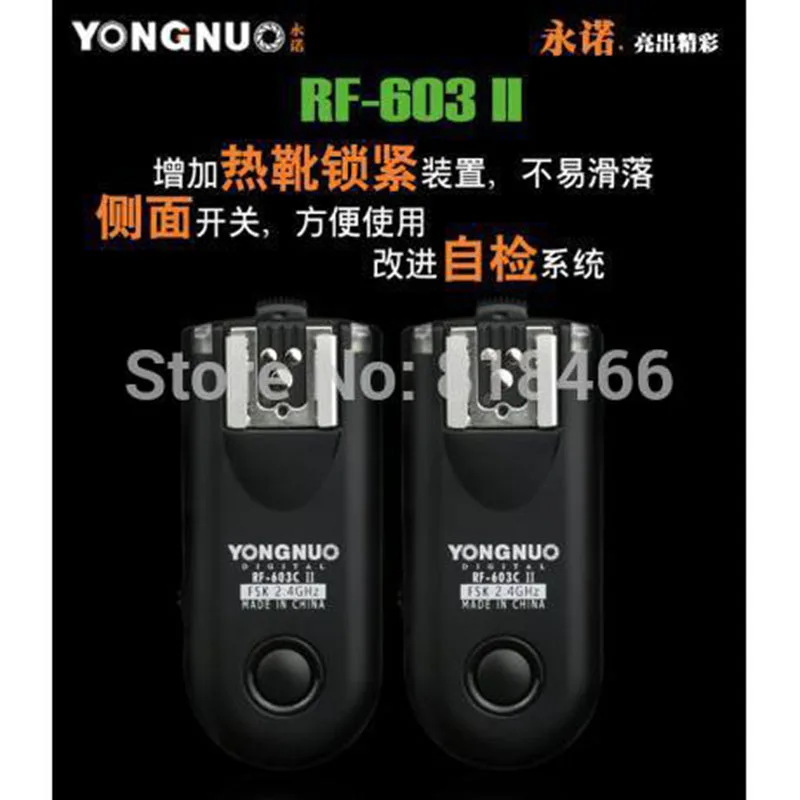 Светодиодная лампа для видеосъемки Yongnuo вспышка триггера RF-603II C RF603c c1 c3 ii RF 603 2 трансиверы для canon 5dII 1D 6D 7D 50d 60d 500d 600d 1000d ti5 ti6