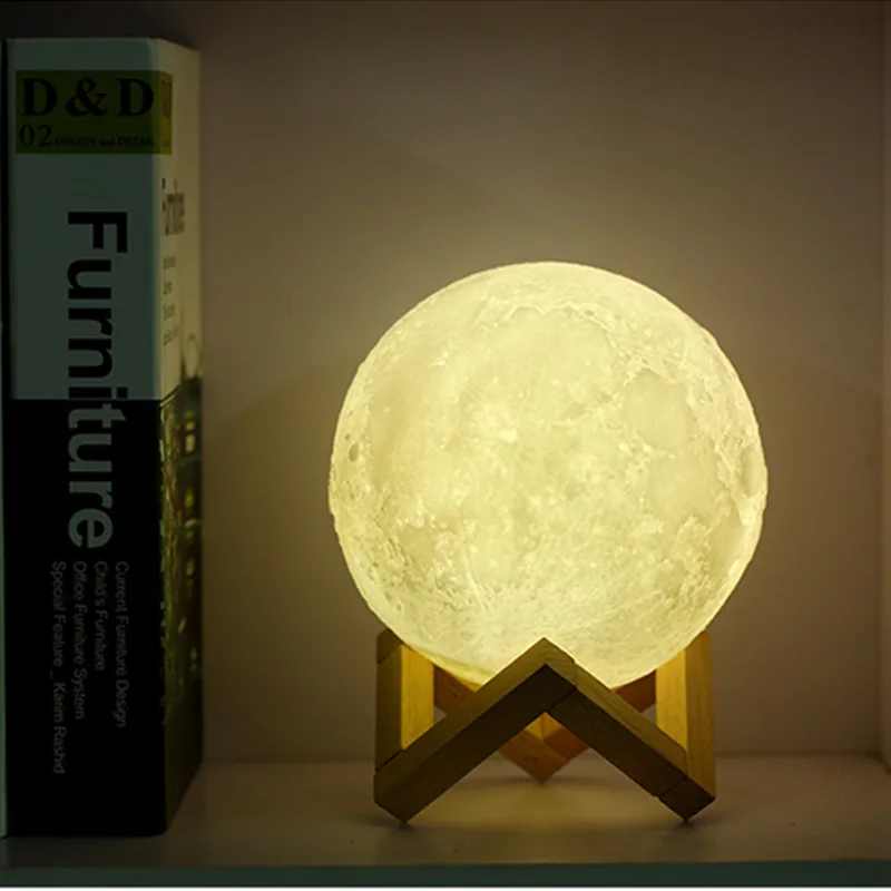 Светодиодный ночсветильник с 3D рисунком Луны и сенсорным управлением 16 цветов