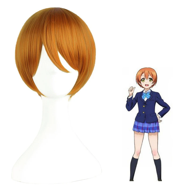 LoveLive! Hoshizora Rin Аниме косплей парик Оранжевый Золотой 30 см короткий костюм играть