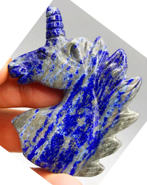 Natural Lapis Quartz Crystal Unicorn Carving Horse head Skull Figurine | Дом и сад