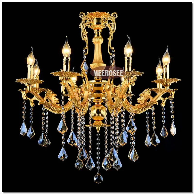 Gold Crystal Chandelier Lighting Fixture 8 Arms Classic Metal Chandelier Crystal Lustre Hanging Lamp for Foyer MD8676 L8