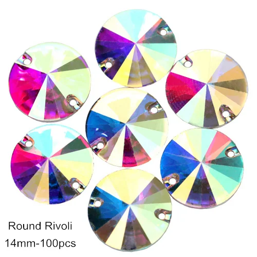 Round Rivoli 14mm Смола всех форм кристалл AB смолы Круглые пришивные стразы с плоским основанием пришивные стразы для одежды B3688 - Цвет: Round Rivoli 14mm